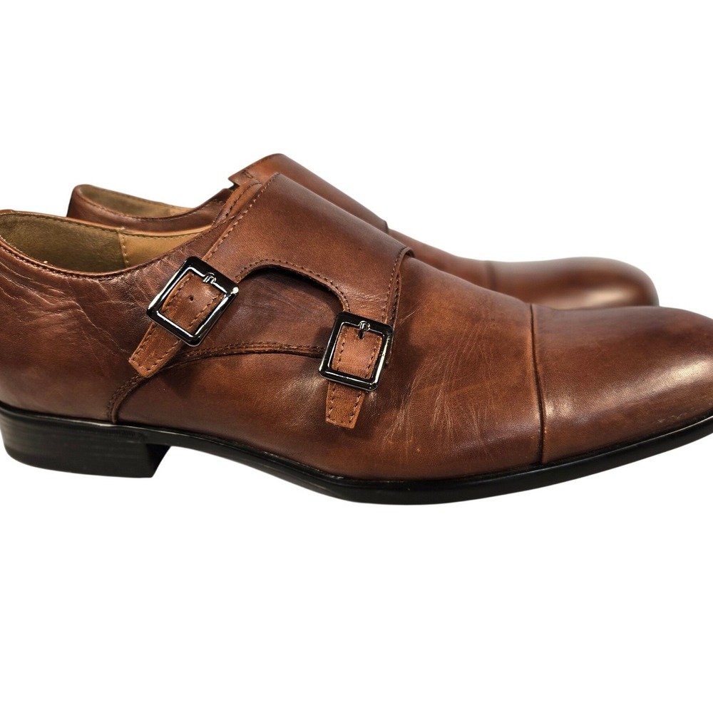 Aldo Mens Cognac Brown Leather‎ Double Monk Strap Cap Toe Dress Shoes Size 11